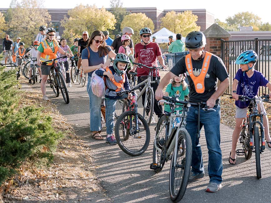 Children on a group bike ride