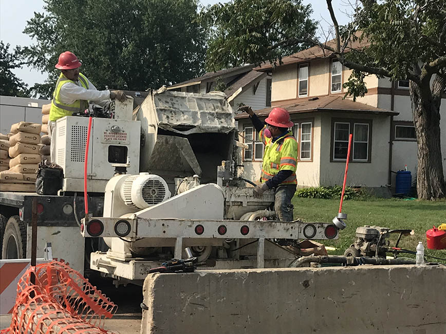 Public Works working on a downtown pipe lining project