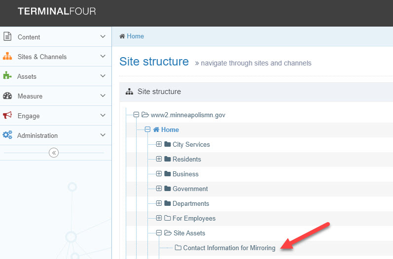 Contact information for mirroring