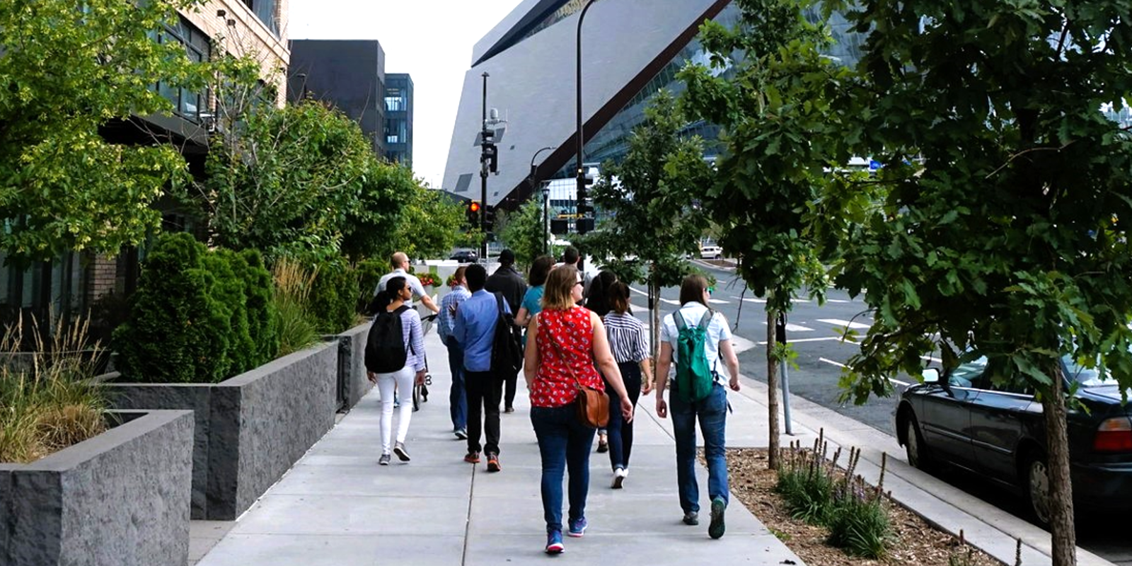 People walking downtown