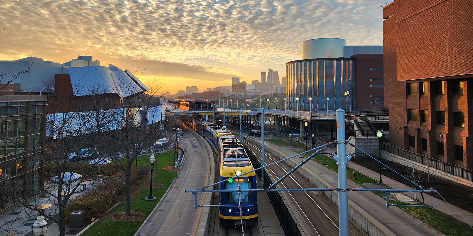 Metro Green Line train passing through the University of Minneapolis