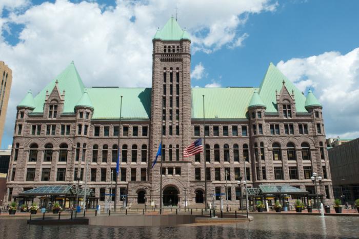 City Hall with fountain in foreground