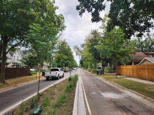 A trail and a one-way traffic lane.