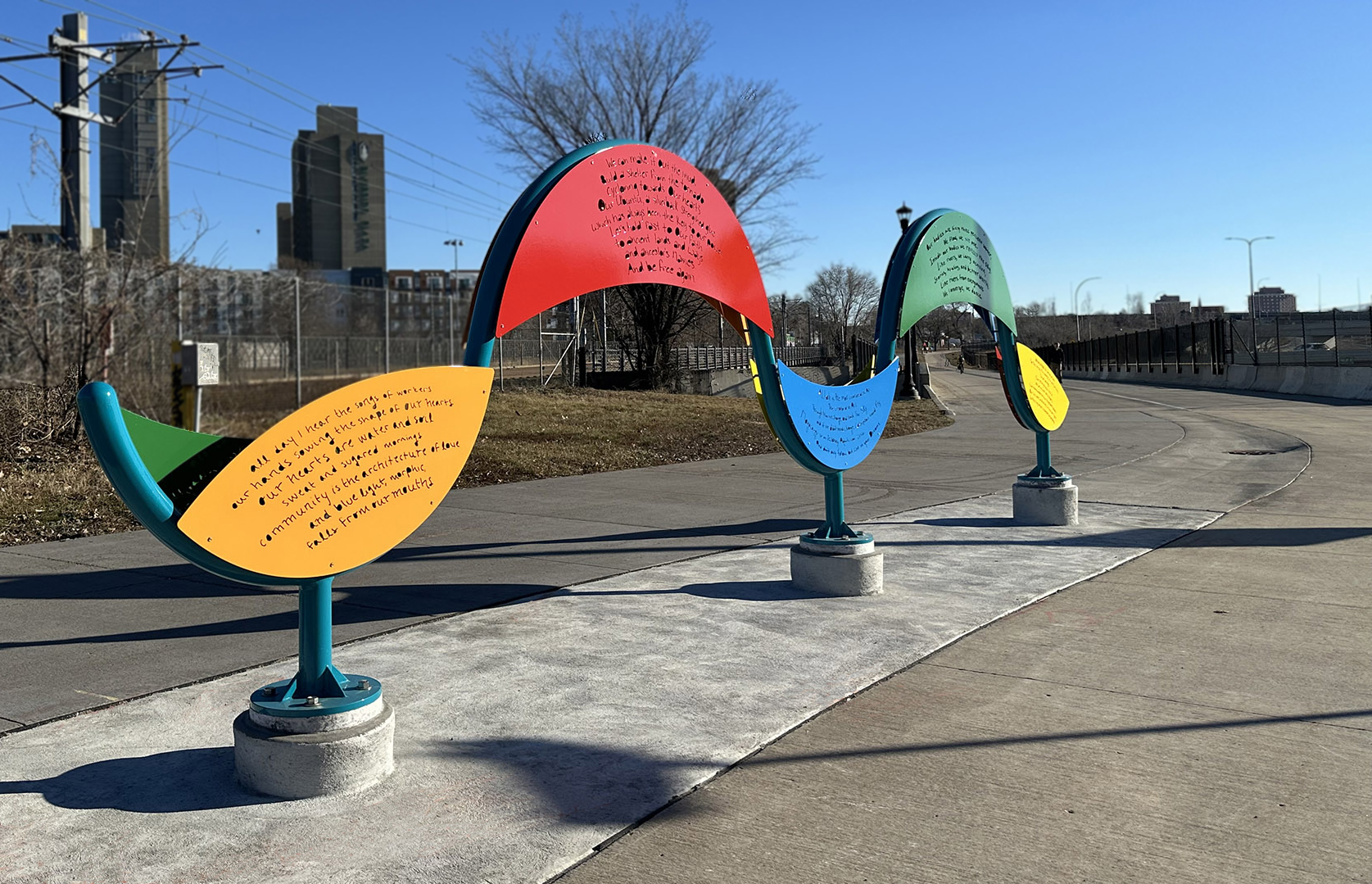 A sculpture with poetry embedded in its panels