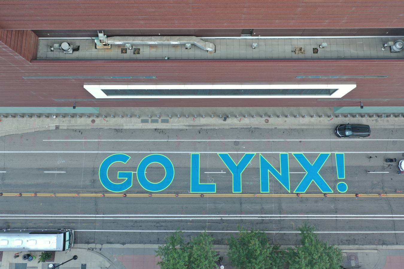 First Avenue painted "Go Lynx!" in Minnesota Lynx blue and green