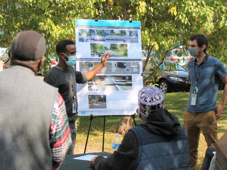 Person planning outdoor spaces in park