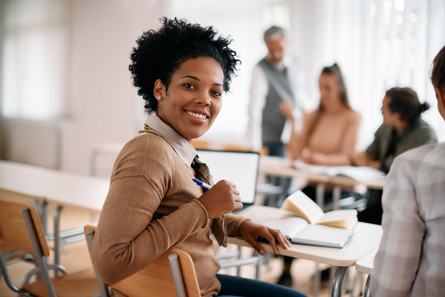 Smiling person in meeting