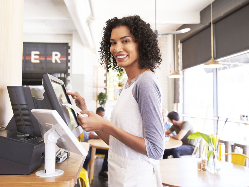 Smiling cashier