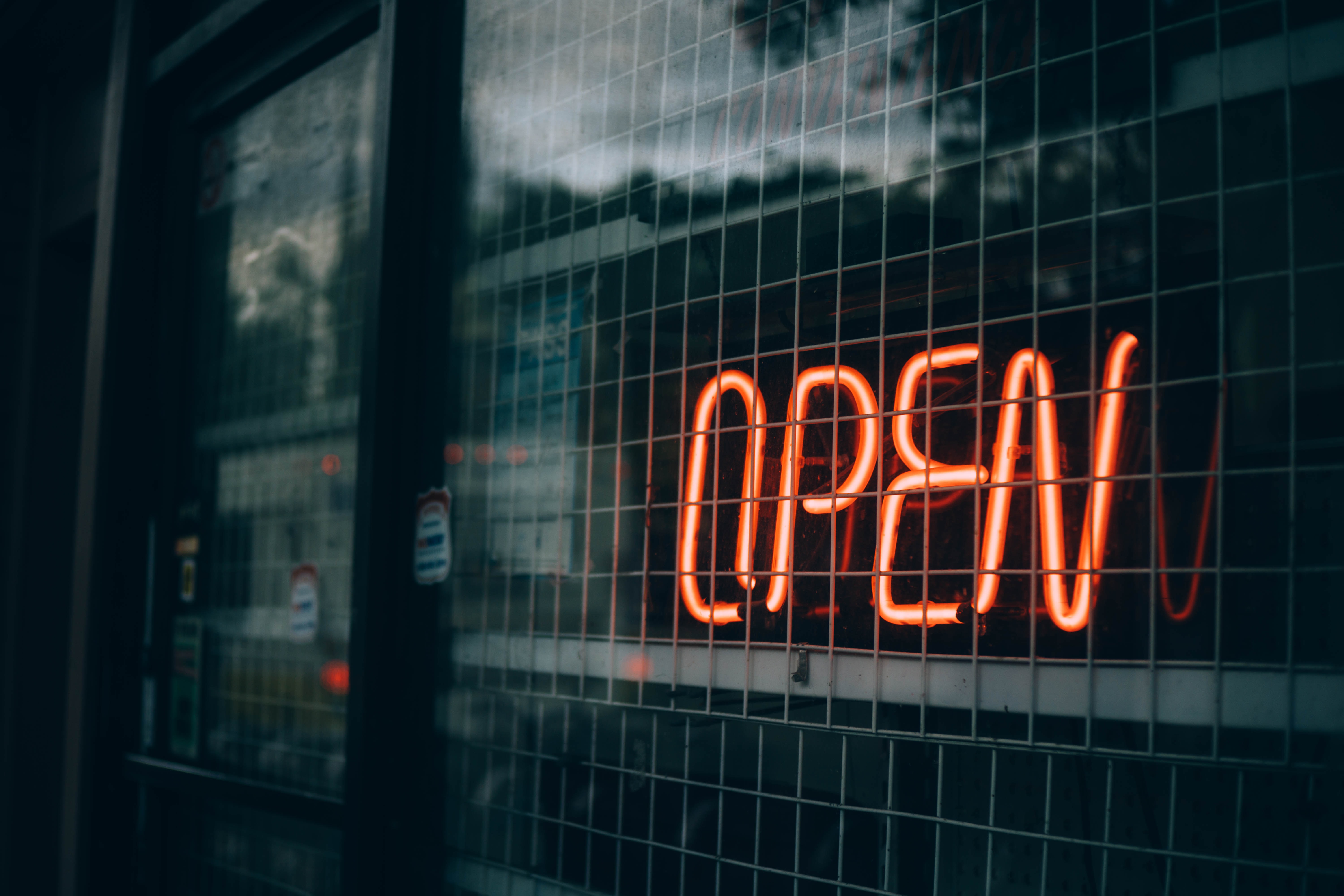 Open sign on window