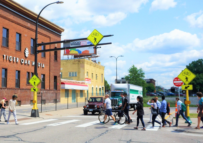 People walking at crosswalk downtown mpls