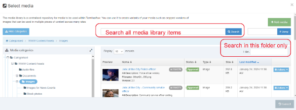 Search for image in media library.